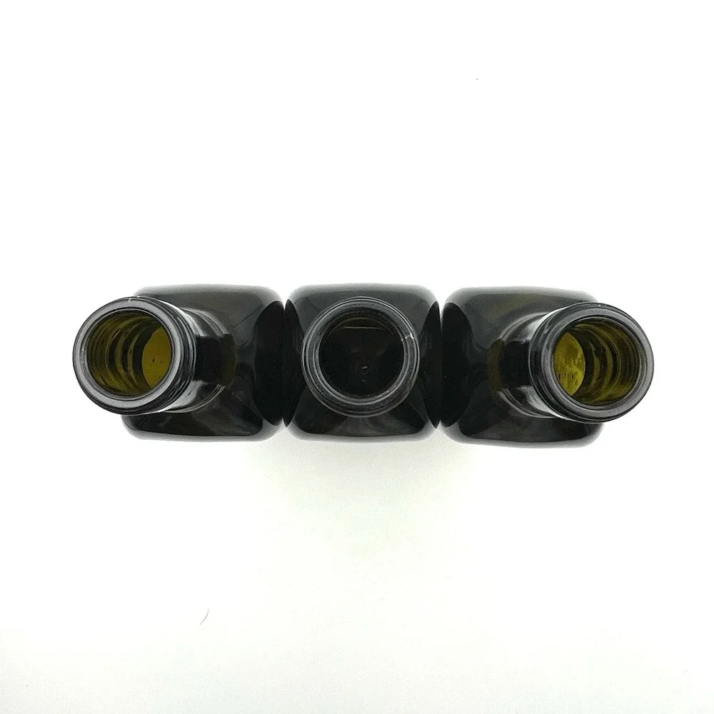 Set of 3 500ml 50cl Dark Green‎ Square Glass Bottles Olive Oil 10.25